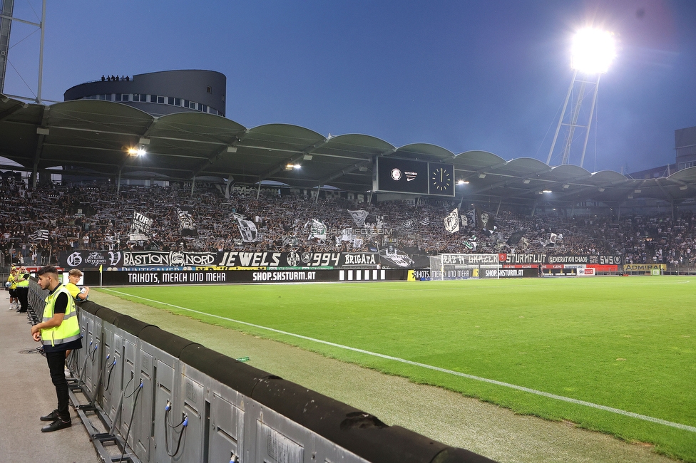 Sturm - PSV
UEFA Champions League Qualifikation 3. Runde, SK Sturm Graz - PSV Eindhoven, Stadion Liebenau Graz, 15.08.2023. 

Foto zeigt Fans von Sturm
