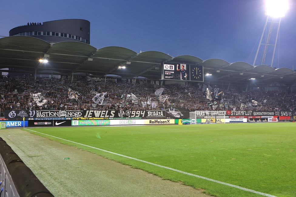 Sturm - PSV
UEFA Champions League Qualifikation 3. Runde, SK Sturm Graz - PSV Eindhoven, Stadion Liebenau Graz, 15.08.2023. 

Foto zeigt Fans von Sturm
