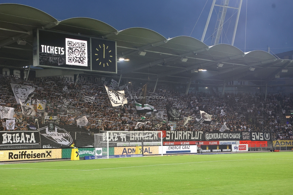 Sturm - PSV
UEFA Champions League Qualifikation 3. Runde, SK Sturm Graz - PSV Eindhoven, Stadion Liebenau Graz, 15.08.2023. 

Foto zeigt Fans von Sturm
