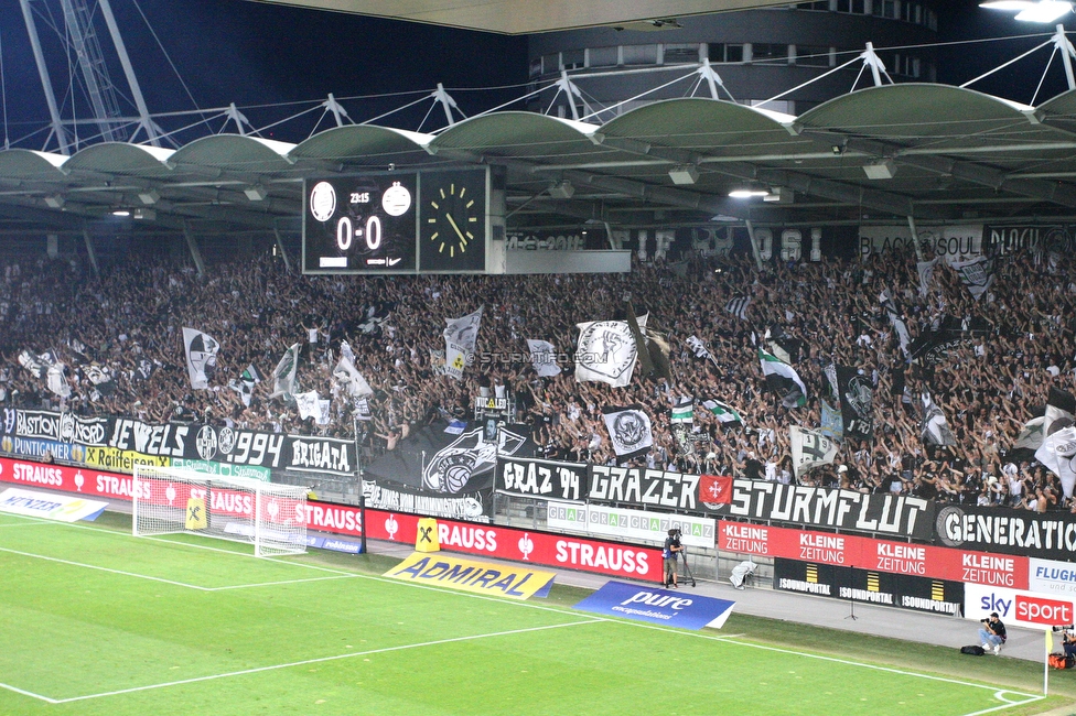 Sturm Graz - PSV Eindhoven
UEFA Champions League Qualifikation 3. Runde, SK Sturm Graz - PSV Eindhoven, Stadion Liebenau Graz, 15.08.2023. 

Foto zeigt Fans von Sturm
