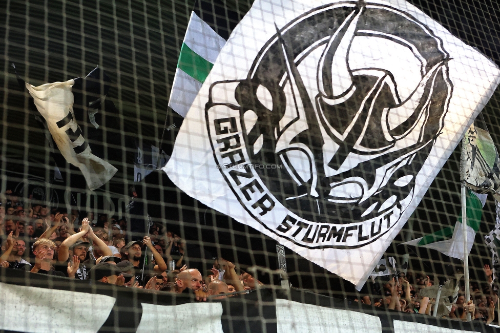 Sturm - PSV
UEFA Champions League Qualifikation 3. Runde, SK Sturm Graz - PSV Eindhoven, Stadion Liebenau Graz, 15.08.2023. 

Foto zeigt Fans von Sturm
