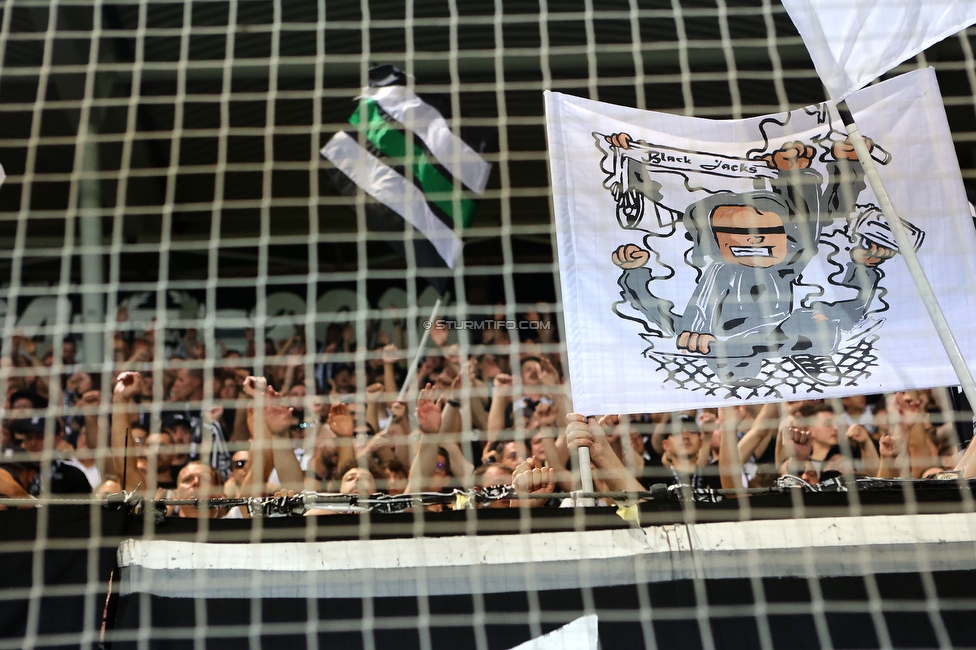 Sturm - PSV
UEFA Champions League Qualifikation 3. Runde, SK Sturm Graz - PSV Eindhoven, Stadion Liebenau Graz, 15.08.2023. 

Foto zeigt Fans von Sturm
