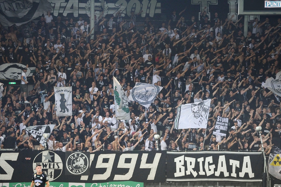 Sturm Graz - PSV Eindhoven
UEFA Champions League Qualifikation 3. Runde, SK Sturm Graz - PSV Eindhoven, Stadion Liebenau Graz, 15.08.2023. 

Foto zeigt Fans von Sturm
