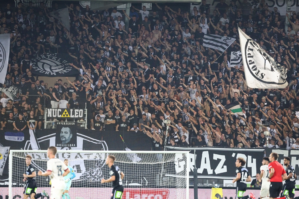 Sturm Graz - PSV Eindhoven
UEFA Champions League Qualifikation 3. Runde, SK Sturm Graz - PSV Eindhoven, Stadion Liebenau Graz, 15.08.2023. 

Foto zeigt Fans von Sturm
