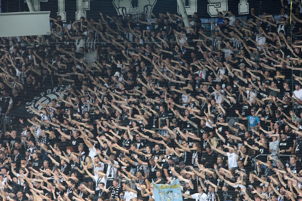 Sturm Graz - PSV Eindhoven
UEFA Champions League Qualifikation 3. Runde, SK Sturm Graz - PSV Eindhoven, Stadion Liebenau Graz, 15.08.2023. 

Foto zeigt Fans von Sturm
