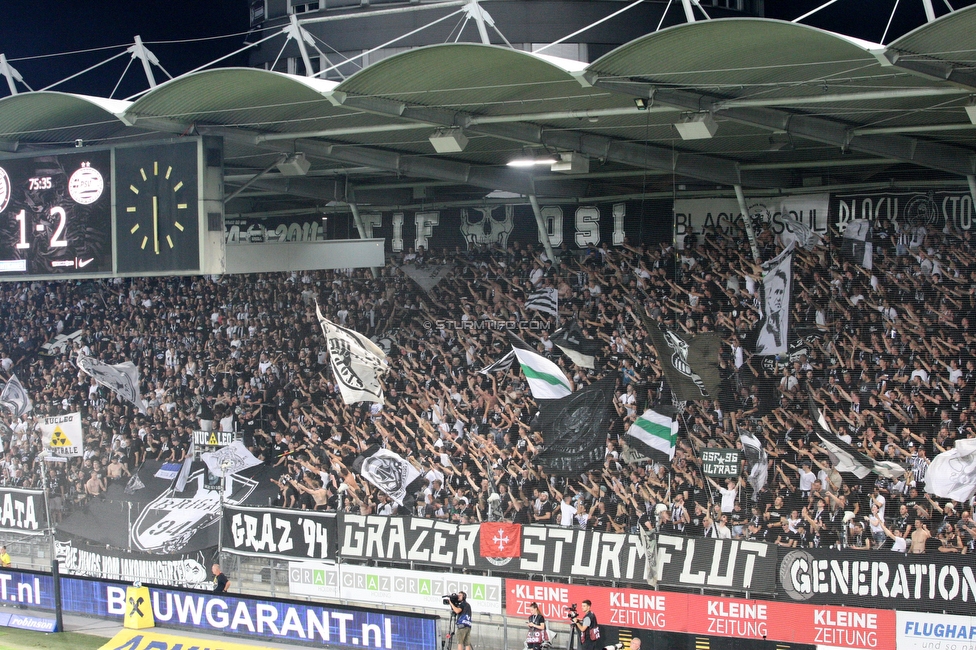 Sturm Graz - PSV Eindhoven
UEFA Champions League Qualifikation 3. Runde, SK Sturm Graz - PSV Eindhoven, Stadion Liebenau Graz, 15.08.2023. 

Foto zeigt Fans von Sturm
Schlüsselwörter: sturmflut