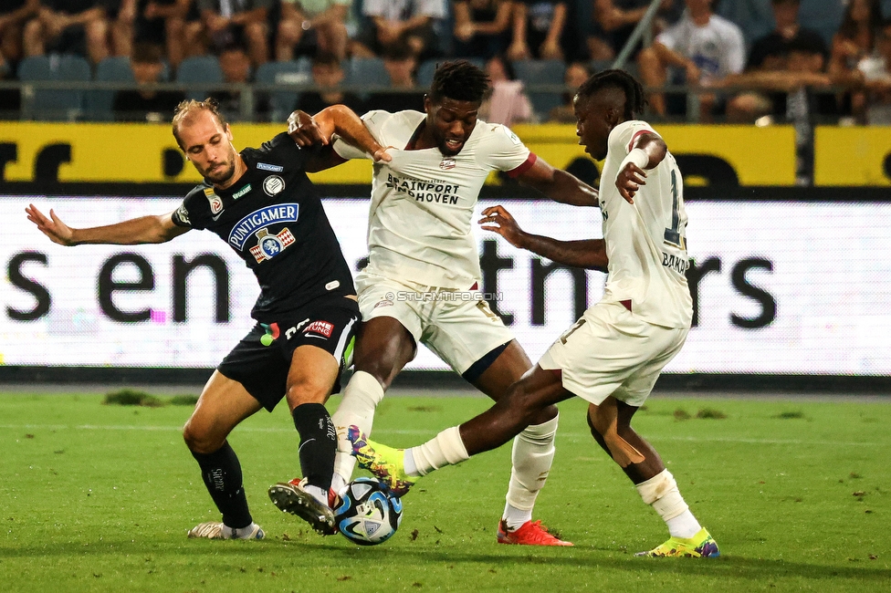 Sturm - PSV
UEFA Champions League Qualifikation 3. Runde, SK Sturm Graz - PSV Eindhoven, Stadion Liebenau Graz, 15.08.2023. 

Foto zeigt Jon Gorenc-Stankovic (Sturm)
