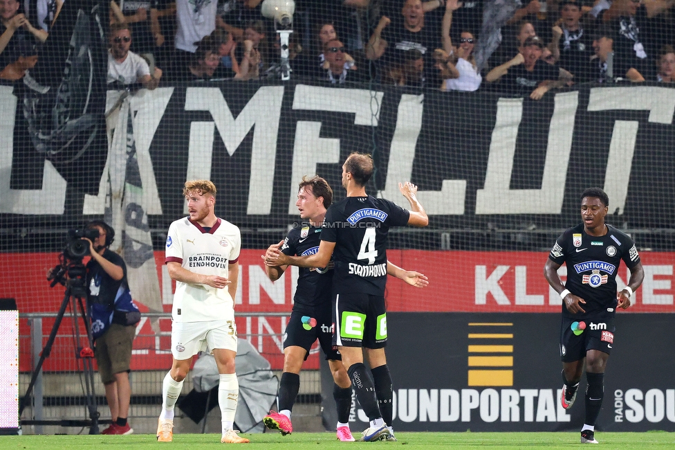 Sturm Graz - PSV Eindhoven
UEFA Champions League Qualifikation 3. Runde, SK Sturm Graz - PSV Eindhoven, Stadion Liebenau Graz, 15.08.2023. 

Foto zeigt William Boeving (Sturm)
Schlüsselwörter: torjubel