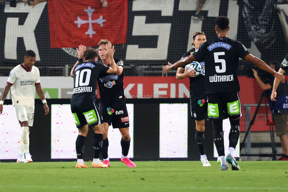 Sturm Graz - PSV Eindhoven
UEFA Champions League Qualifikation 3. Runde, SK Sturm Graz - PSV Eindhoven, Stadion Liebenau Graz, 15.08.2023. 

Foto zeigt William Boeving (Sturm)
Schlüsselwörter: torjubel