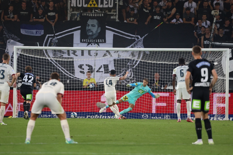 Sturm Graz - PSV Eindhoven
UEFA Champions League Qualifikation 3. Runde, SK Sturm Graz - PSV Eindhoven, Stadion Liebenau Graz, 15.08.2023. 

Foto zeigt Kjell Scherpen (Sturm)
Schlüsselwörter: elfmeter