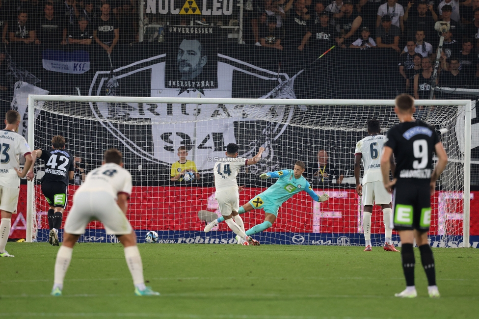 Sturm Graz - PSV Eindhoven
UEFA Champions League Qualifikation 3. Runde, SK Sturm Graz - PSV Eindhoven, Stadion Liebenau Graz, 15.08.2023. 

Foto zeigt Kjell Scherpen (Sturm)
Schlüsselwörter: elfmeter