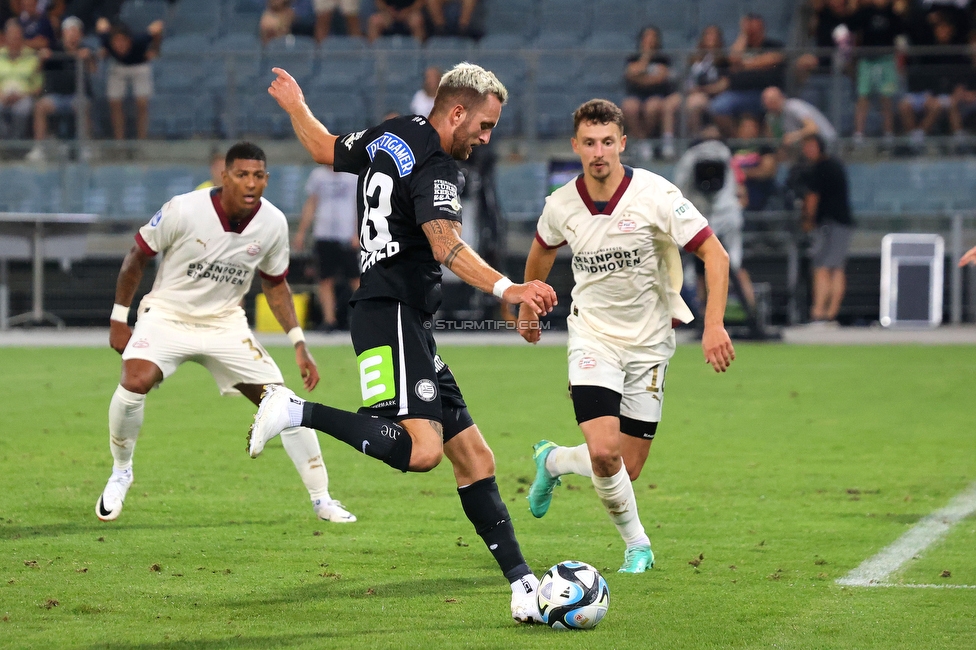 Sturm - PSV
UEFA Champions League Qualifikation 3. Runde, SK Sturm Graz - PSV Eindhoven, Stadion Liebenau Graz, 15.08.2023. 

Foto zeigt Jakob Jantscher (Sturm)
