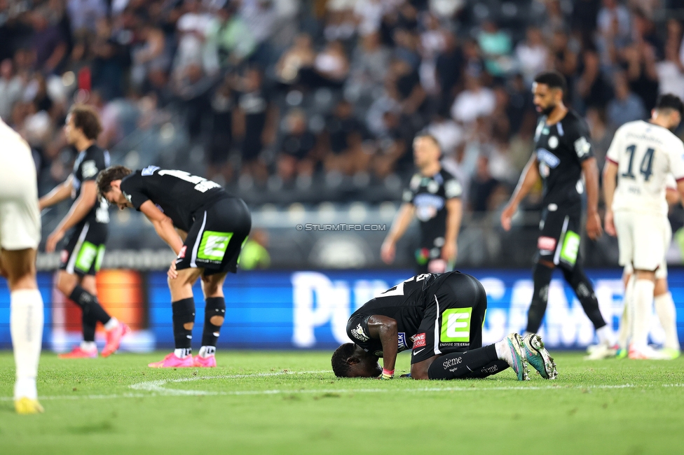 Sturm Graz - PSV Eindhoven
UEFA Champions League Qualifikation 3. Runde, SK Sturm Graz - PSV Eindhoven, Stadion Liebenau Graz, 15.08.2023. 

Foto zeigt Amadou Dante (Sturm)
