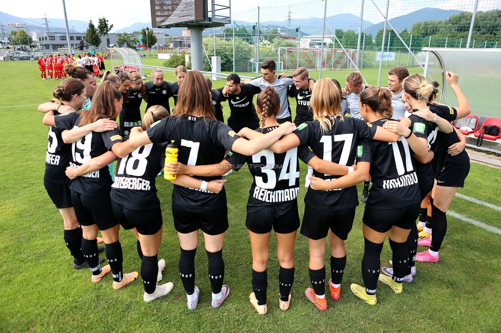 SVK Wildcats - Sturm Graz Damen
SPORTLAND Niederoesterreich Frauen Cup, SVK Wildcats - SK Sturm Graz, TRIOTRONIK Stadion Krottendorf, 19.08.2023. 

Foto zeigt die Mannschaft der Sturm Damen
