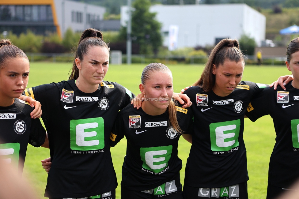 SVK Wildcats - Sturm Graz Damen
SPORTLAND Niederoesterreich Frauen Cup, SVK Wildcats - SK Sturm Graz, TRIOTRONIK Stadion Krottendorf, 19.08.2023. 

Foto zeigt Linda Mittermair (Sturm Damen), Anna Wirnsberger (Sturm Damen) und Stefanie Grossgasteiger (Sturm Damen)
