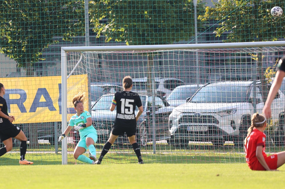 SVK Wildcats - Sturm Graz Damen
SPORTLAND Niederoesterreich Frauen Cup, SVK Wildcats - SK Sturm Graz, TRIOTRONIK Stadion Krottendorf, 19.08.2023. 

Foto zeigt Mariella El Sherif (Sturm Damen) und Sophie Maierhofer (Sturm Damen)
