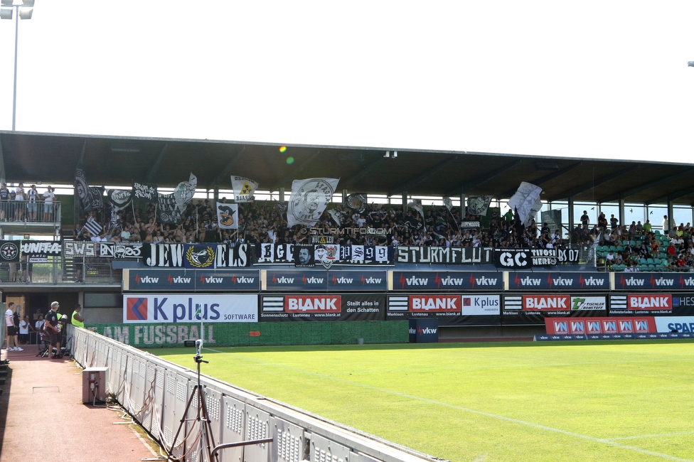 Austria Lustenau - Sturm Graz
Oesterreichische Fussball Bundesliga, 3. Runde, SC Austria Lustenau - SK Sturm Graz, Reichshofstadion Lustenau, 19.08.2023. 

Foto zeigt Fans von Sturm
