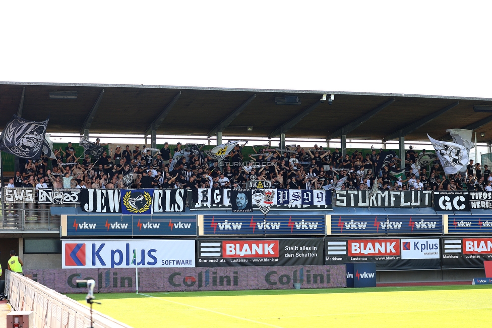 Austria Lustenau - Sturm Graz
Oesterreichische Fussball Bundesliga, 3. Runde, SC Austria Lustenau - SK Sturm Graz, Reichshofstadion Lustenau, 19.08.2023. 

Foto zeigt Fans von Sturm
