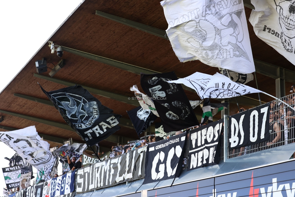 Austria Lustenau - Sturm Graz
Oesterreichische Fussball Bundesliga, 3. Runde, SC Austria Lustenau - SK Sturm Graz, Reichshofstadion Lustenau, 19.08.2023. 

Foto zeigt Fans von Sturm
Schlüsselwörter: sturmflut generationchaos tifosi blackstorm