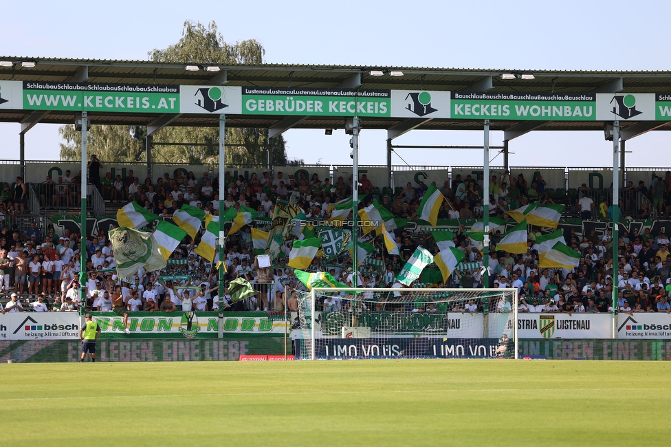 Austria Lustenau - Sturm Graz
Oesterreichische Fussball Bundesliga, 3. Runde, SC Austria Lustenau - SK Sturm Graz, Reichshofstadion Lustenau, 19.08.2023. 

Foto zeigt Fans von Lustenau
