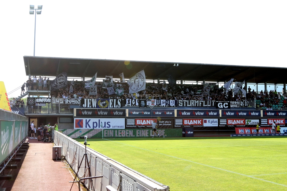 Austria Lustenau - Sturm Graz
Oesterreichische Fussball Bundesliga, 3. Runde, SC Austria Lustenau - SK Sturm Graz, Reichshofstadion Lustenau, 19.08.2023. 

Foto zeigt Fans von Sturm
