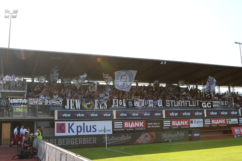 Austria Lustenau - Sturm Graz
Oesterreichische Fussball Bundesliga, 3. Runde, SC Austria Lustenau - SK Sturm Graz, Reichshofstadion Lustenau, 19.08.2023. 

Foto zeigt Fans von Sturm
