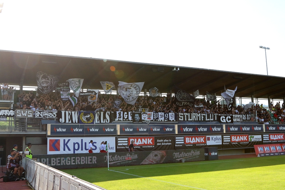 Austria Lustenau - Sturm Graz
Oesterreichische Fussball Bundesliga, 3. Runde, SC Austria Lustenau - SK Sturm Graz, Reichshofstadion Lustenau, 19.08.2023. 

Foto zeigt Fans von Sturm
