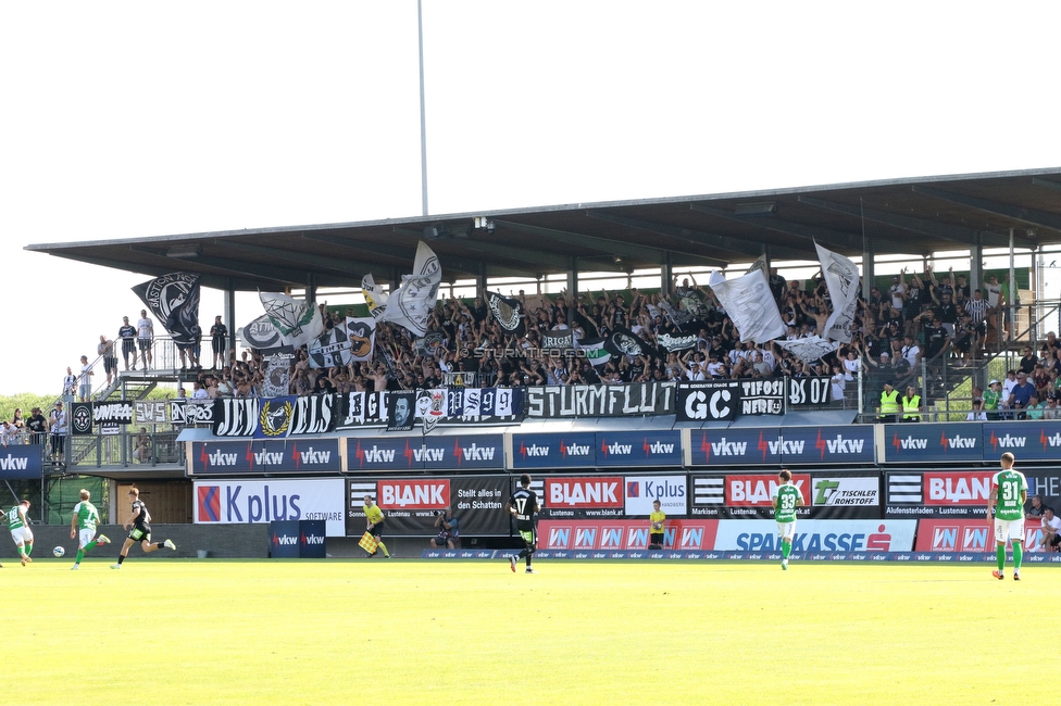 Austria Lustenau - Sturm Graz
Oesterreichische Fussball Bundesliga, 3. Runde, SC Austria Lustenau - SK Sturm Graz, Reichshofstadion Lustenau, 19.08.2023. 

Foto zeigt Fans von Sturm
