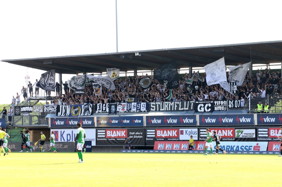 Austria Lustenau - Sturm Graz
Oesterreichische Fussball Bundesliga, 3. Runde, SC Austria Lustenau - SK Sturm Graz, Reichshofstadion Lustenau, 19.08.2023. 

Foto zeigt Fans von Sturm
