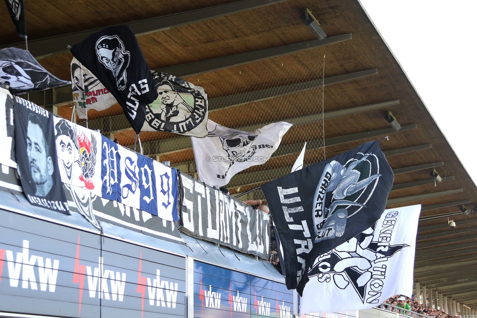 Austria Lustenau - Sturm Graz
Oesterreichische Fussball Bundesliga, 3. Runde, SC Austria Lustenau - SK Sturm Graz, Reichshofstadion Lustenau, 19.08.2023. 

Foto zeigt Fans von Sturm
