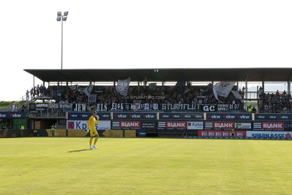 Austria Lustenau - Sturm Graz
Oesterreichische Fussball Bundesliga, 3. Runde, SC Austria Lustenau - SK Sturm Graz, Reichshofstadion Lustenau, 19.08.2023. 

Foto zeigt Fans von Sturm
