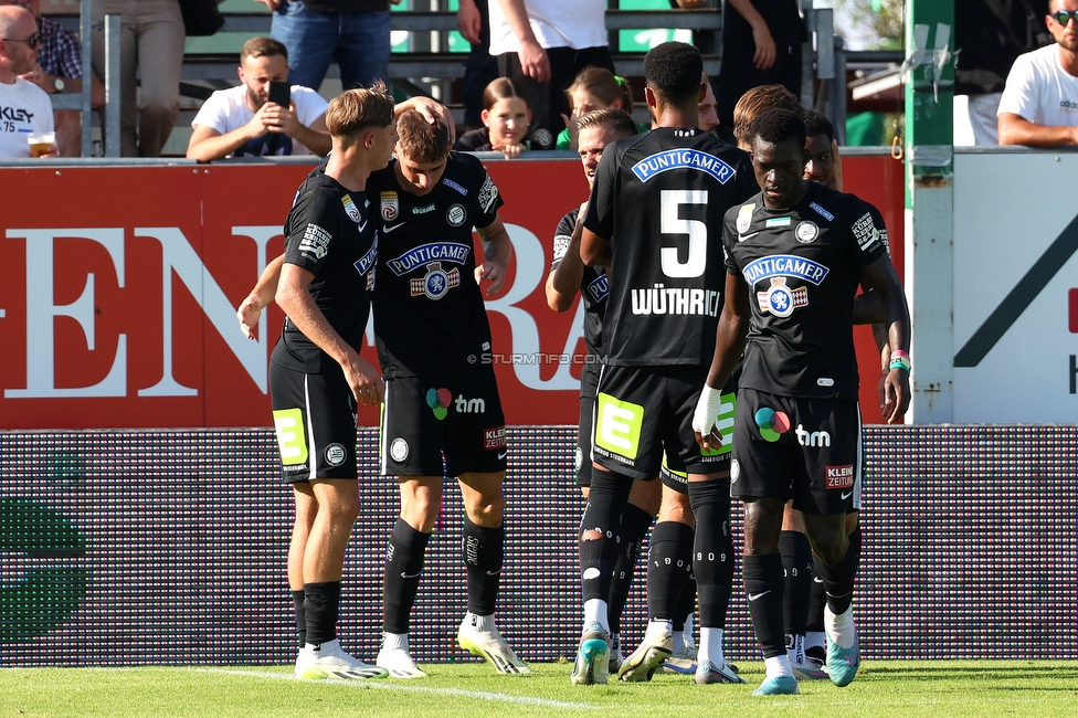 Austria Lustenau - Sturm Graz
Oesterreichische Fussball Bundesliga, 3. Runde, SC Austria Lustenau - SK Sturm Graz, Reichshofstadion Lustenau, 19.08.2023. 

Foto zeigt Szymon Wloddarczyk (Sturm)
Schlüsselwörter: torjubel