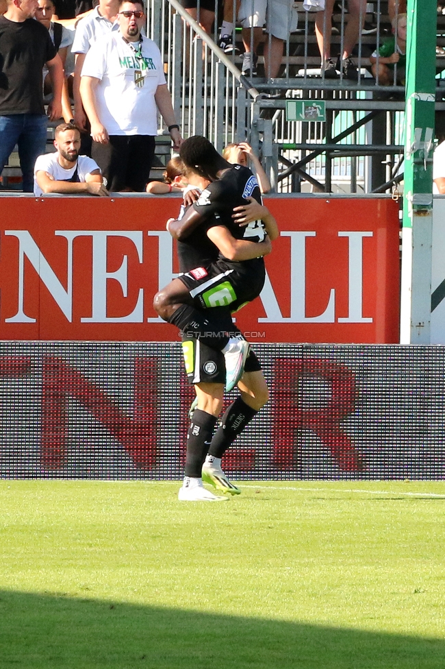 Austria Lustenau - Sturm Graz
Oesterreichische Fussball Bundesliga, 3. Runde, SC Austria Lustenau - SK Sturm Graz, Reichshofstadion Lustenau, 19.08.2023. 

Foto zeigt Szymon Wloddarczyk (Sturm) und Amadou Dante (Sturm)
Schlüsselwörter: torjubel