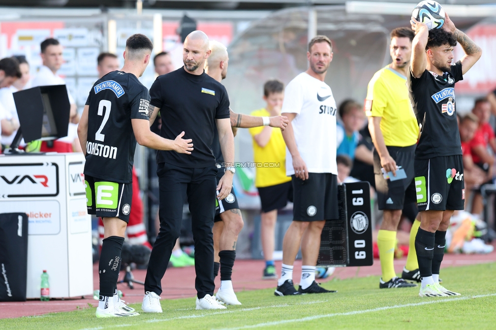 Austria Lustenau - Sturm Graz
Oesterreichische Fussball Bundesliga, 3. Runde, SC Austria Lustenau - SK Sturm Graz, Reichshofstadion Lustenau, 19.08.2023. 

Foto zeigt Max Johnston (Sturm) und Christian Ilzer (Cheftrainer Sturm)
