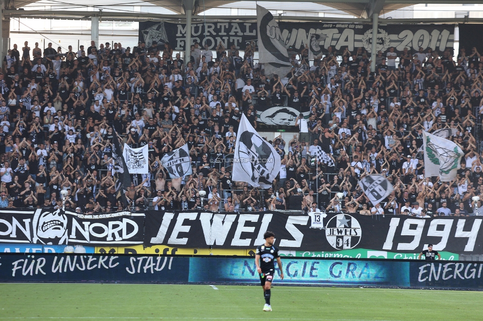 Sturm Graz - BW Linz
Oesterreichische Fussball Bundesliga, 5. Runde, SK Sturm Graz - Blau-Weiss Linz, Stadion Liebenau Graz, 26.08.2023. 

Foto zeigt Fans von Sturm
