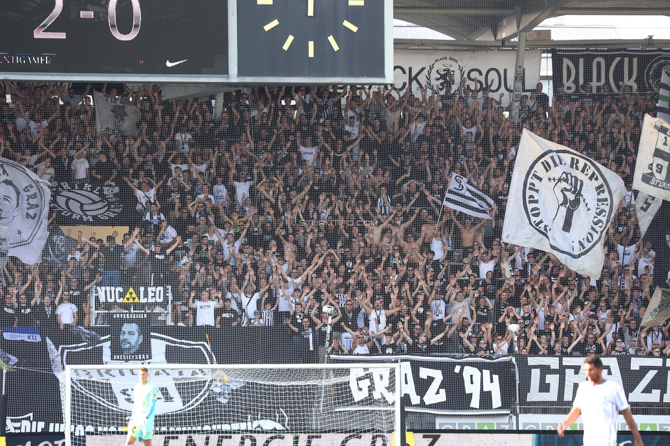 Sturm Graz - BW Linz
Oesterreichische Fussball Bundesliga, 5. Runde, SK Sturm Graz - Blau-Weiss Linz, Stadion Liebenau Graz, 26.08.2023. 

Foto zeigt Fans von Sturm
