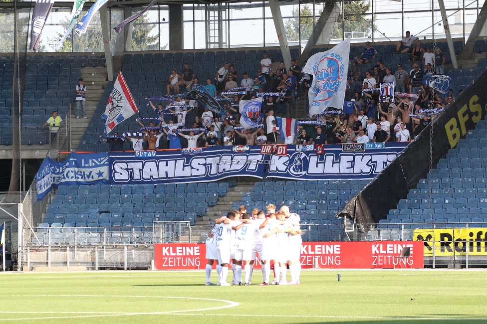 Sturm Graz - BW Linz
Oesterreichische Fussball Bundesliga, 5. Runde, SK Sturm Graz - Blau-Weiss Linz, Stadion Liebenau Graz, 26.08.2023. 

Foto zeigt Fans von Blau-Weiss Linz
