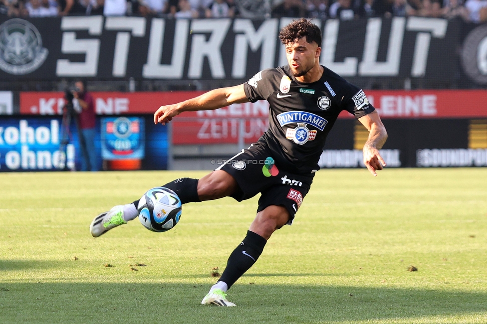 Sturm Graz - BW Linz
Oesterreichische Fussball Bundesliga, 5. Runde, SK Sturm Graz - Blau-Weiss Linz, Stadion Liebenau Graz, 26.08.2023. 

Foto zeigt Jusuf Gazibegovic (Sturm)
