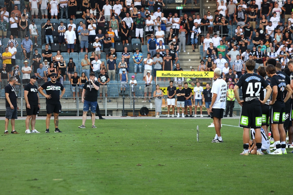 Sturm Graz - BW Linz
Oesterreichische Fussball Bundesliga, 5. Runde, SK Sturm Graz - Blau-Weiss Linz, Stadion Liebenau Graz, 26.08.2023. 

Foto zeigt Mitglieder der Nordkurve Graz
