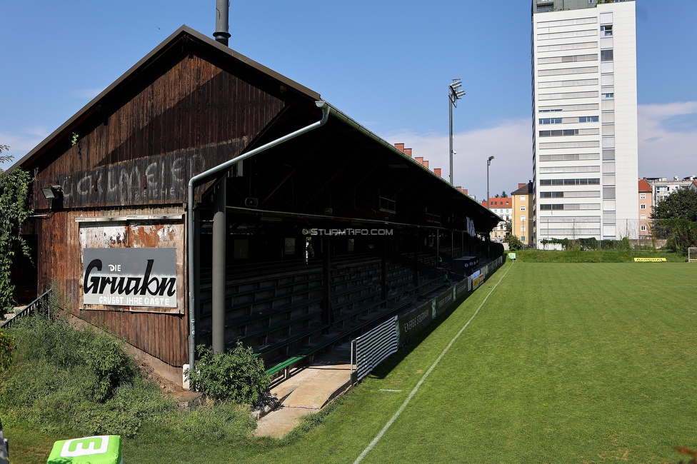 Sturm Damen - SPG FC Lustenau FC Dornbirn Ladies
OEFB Frauen Bundesliga, 1. Runde, SK Sturm Graz Damen - SPG FC Lustenau FC Dornbirn Ladies, Gruabn Graz, 26.08.2023. 

Foto zeigt die Gruabn
