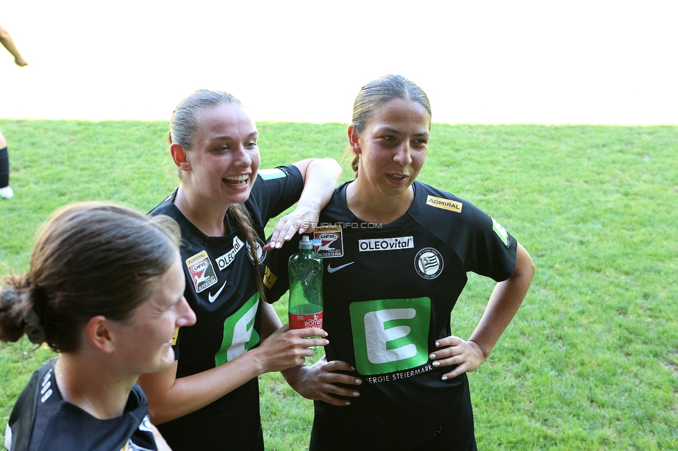 Sturm Damen - SPG FC Lustenau FC Dornbirn Ladies
OEFB Frauen Bundesliga, 1. Runde, SK Sturm Graz Damen - SPG FC Lustenau FC Dornbirn Ladies, Gruabn Graz, 26.08.2023. 

Foto zeigt Merle Kirschstein (Sturm Damen) und Ruzika Krajinovic (Sturm Damen)
