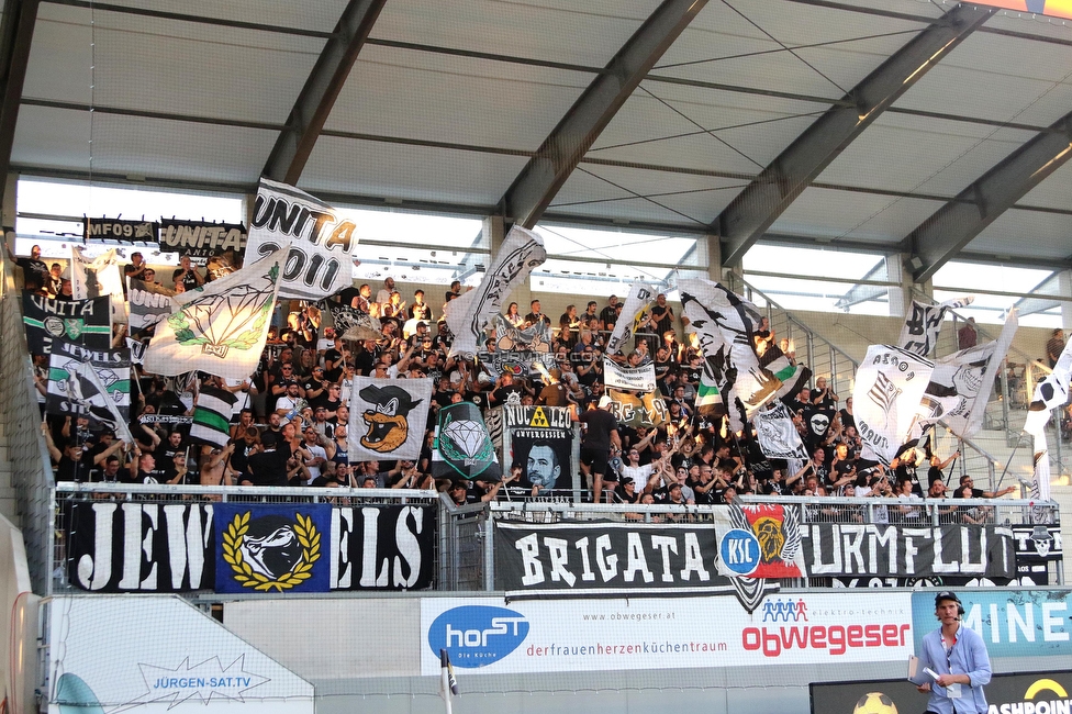 Altach - Sturm Graz
Oesterreichische Fussball Bundesliga, 6. Runde, SCR Altach - SK Sturm Graz, Stadion Schnabelholz Altach, 02.09.2023. 

Foto zeigt Fans von Sturm
