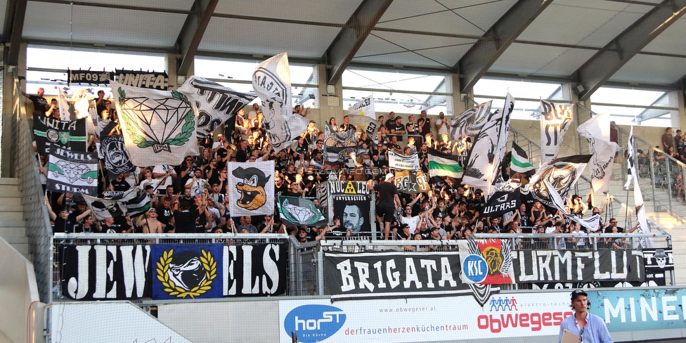 Altach - Sturm Graz
Oesterreichische Fussball Bundesliga, 6. Runde, SCR Altach - SK Sturm Graz, Stadion Schnabelholz Altach, 02.09.2023. 

Foto zeigt Fans von Sturm
