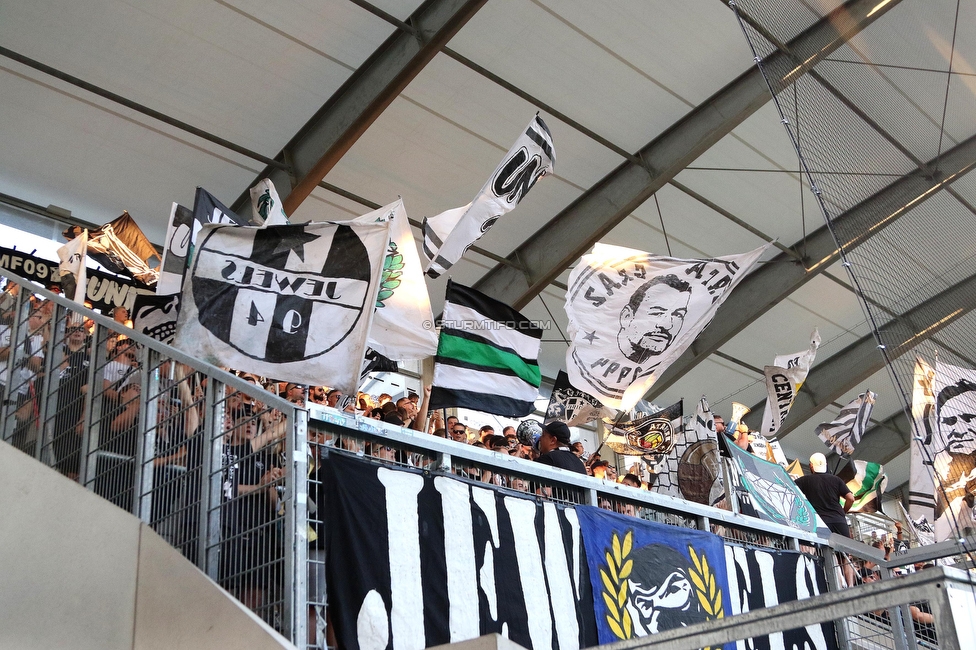 Altach - Sturm Graz
Oesterreichische Fussball Bundesliga, 6. Runde, SCR Altach - SK Sturm Graz, Stadion Schnabelholz Altach, 02.09.2023. 

Foto zeigt Fans von Sturm
