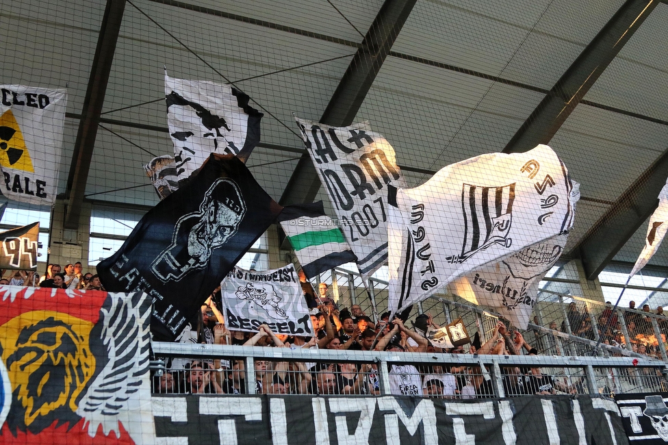 Altach - Sturm Graz
Oesterreichische Fussball Bundesliga, 6. Runde, SCR Altach - SK Sturm Graz, Stadion Schnabelholz Altach, 02.09.2023. 

Foto zeigt Fans von Sturm
