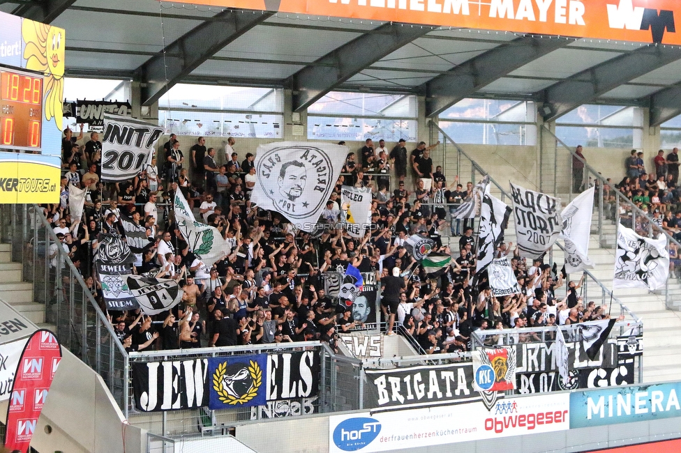 Altach - Sturm Graz
Oesterreichische Fussball Bundesliga, 6. Runde, SCR Altach - SK Sturm Graz, Stadion Schnabelholz Altach, 02.09.2023. 

Foto zeigt Fans von Sturm
