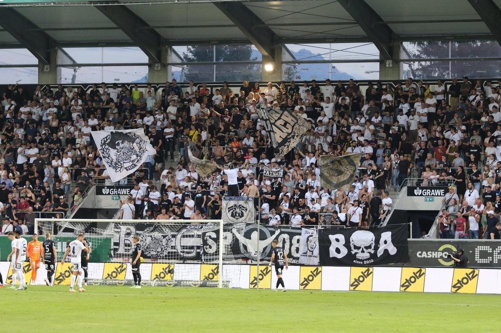 Altach - Sturm Graz
Oesterreichische Fussball Bundesliga, 6. Runde, SCR Altach - SK Sturm Graz, Stadion Schnabelholz Altach, 02.09.2023. 

Foto zeigt Fans von Altach
