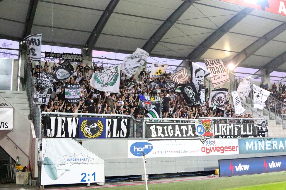 Altach - Sturm Graz
Oesterreichische Fussball Bundesliga, 6. Runde, SCR Altach - SK Sturm Graz, Stadion Schnabelholz Altach, 02.09.2023. 

Foto zeigt Fans von Sturm
