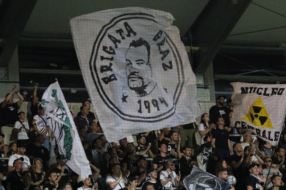 Altach - Sturm Graz
Oesterreichische Fussball Bundesliga, 6. Runde, SCR Altach - SK Sturm Graz, Stadion Schnabelholz Altach, 02.09.2023. 

Foto zeigt Fans von Sturm
