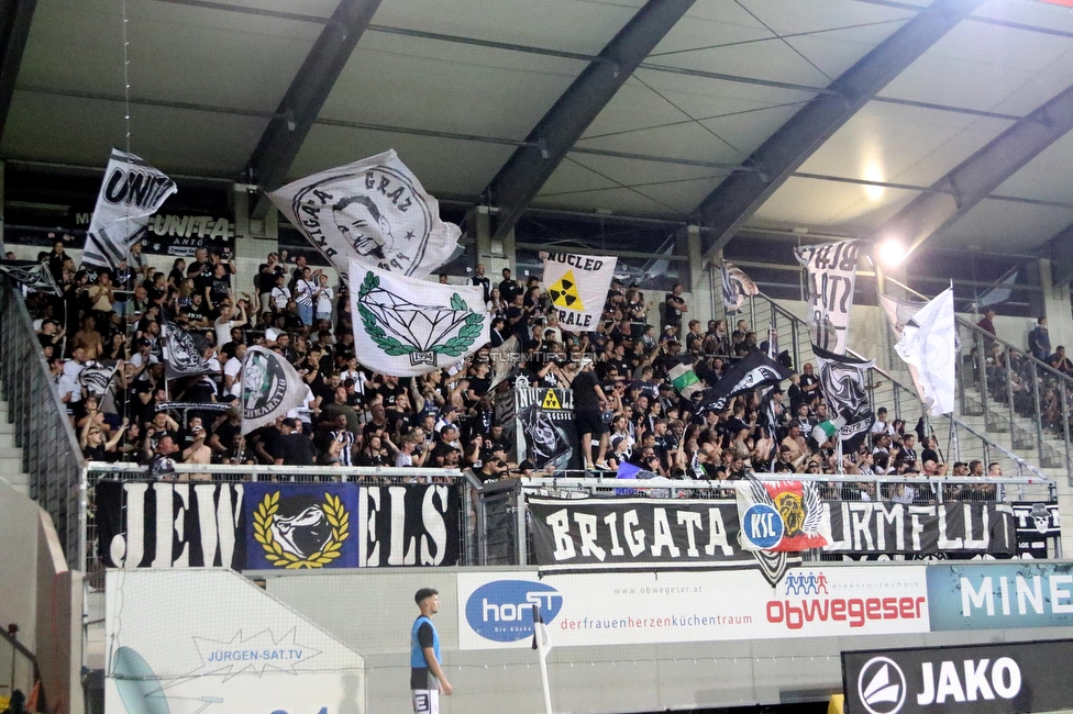 Altach - Sturm Graz
Oesterreichische Fussball Bundesliga, 6. Runde, SCR Altach - SK Sturm Graz, Stadion Schnabelholz Altach, 02.09.2023. 

Foto zeigt Fans von Sturm
